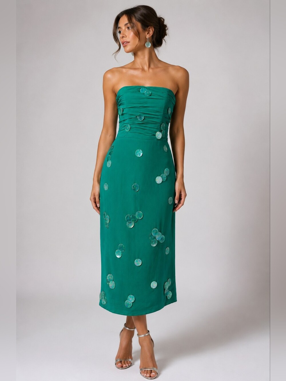 Strapless Cocktail Silk Crepe Dress | Iridescent Paillette Dress | Mermaidcore